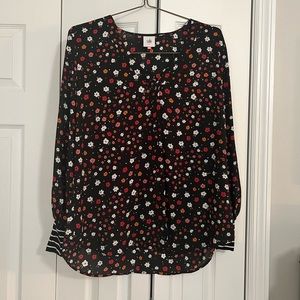 CAbi black flower patterned top size large
